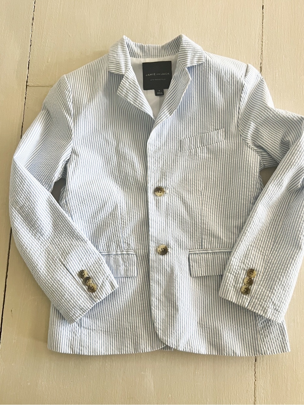 Janie and Jack Boys Seersucker Blazer Blue White Striped 100% Cotton Size 10